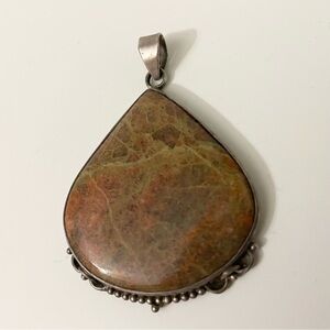 Sterling Silver Tear Drop Pendant with Earthen Toned Natural Stone